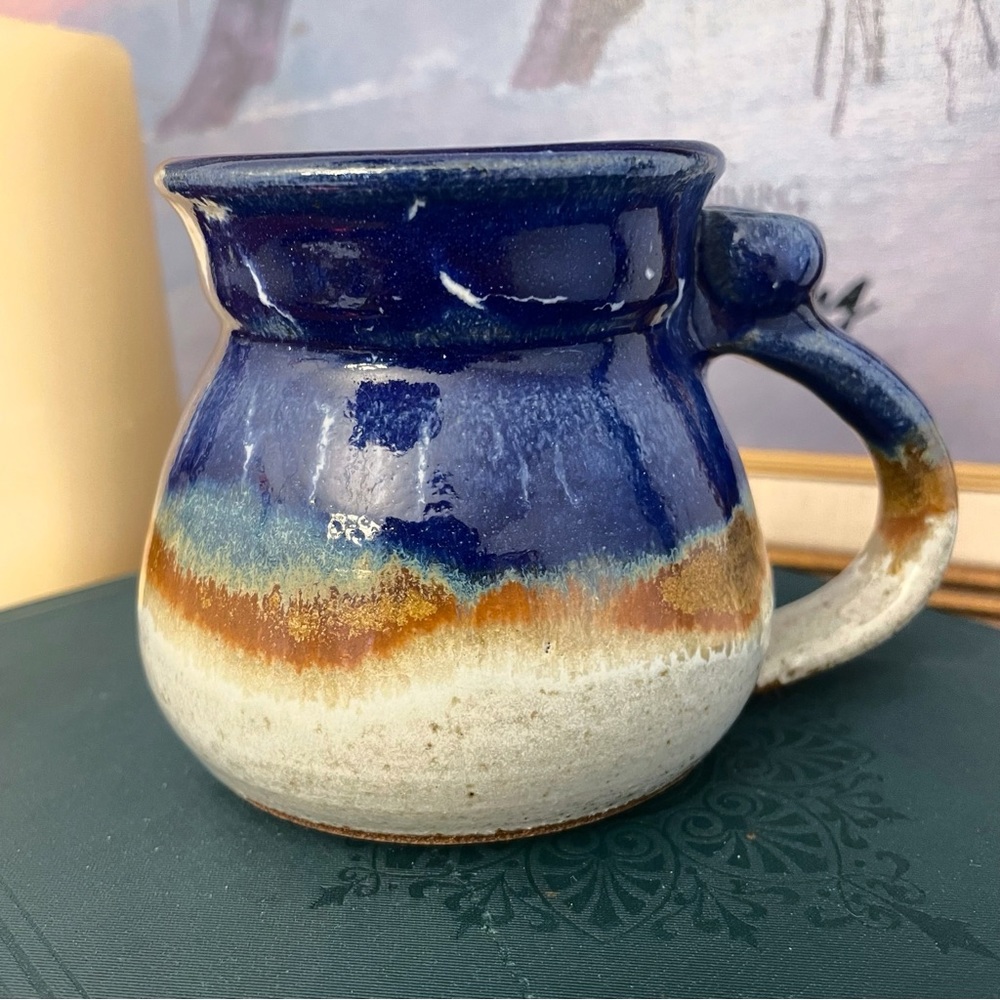 RED ROCK Sedona AZ Studio Pottery Glazed Earthy Blue, Terracotta, Cream Mug